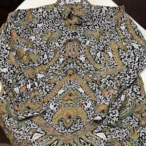 Men's Paisley Button Down Shirt - Black, White, Gold